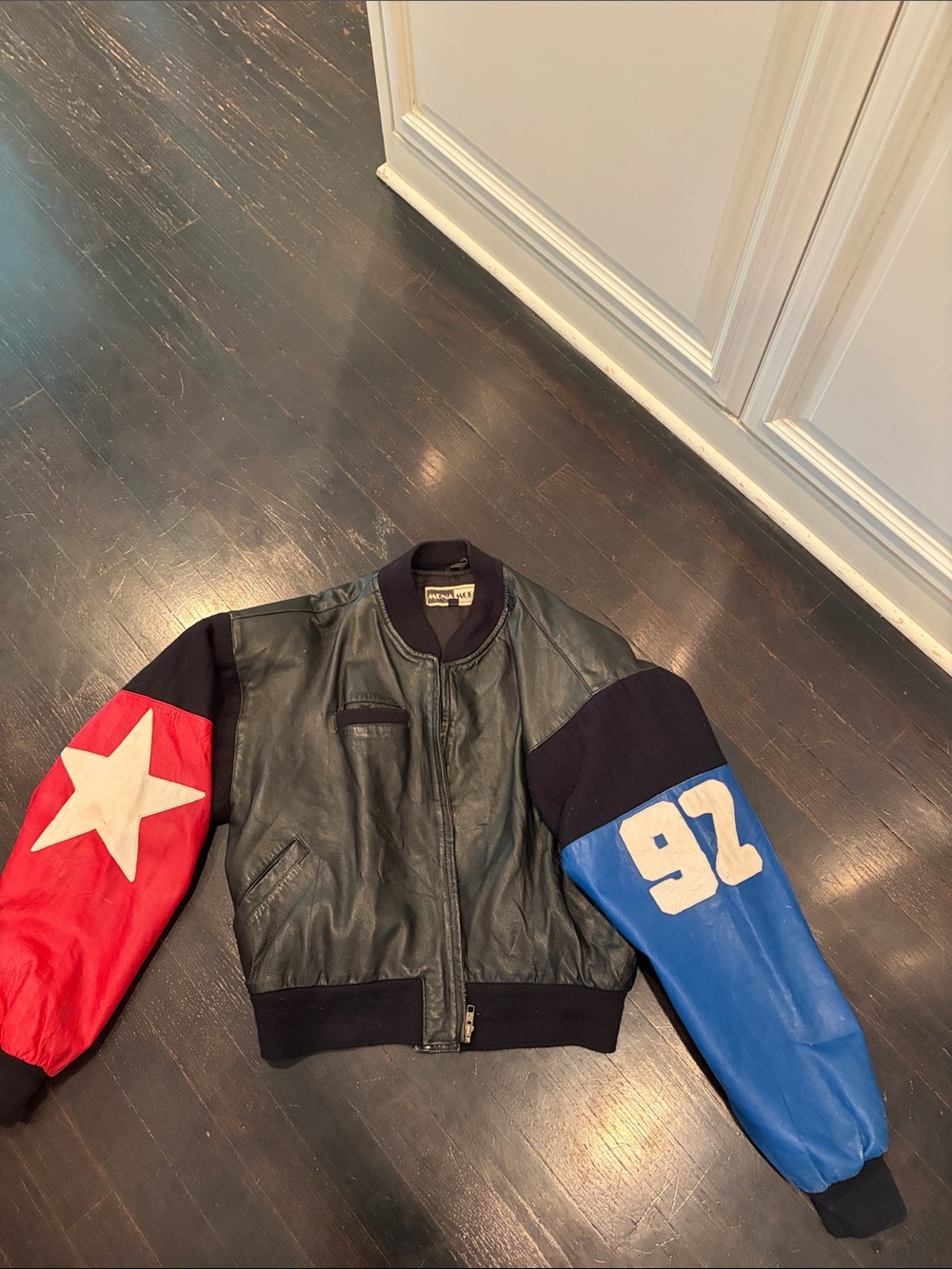 Vintage Mona Mode Men's Colorblock Leather Bomber Jacket